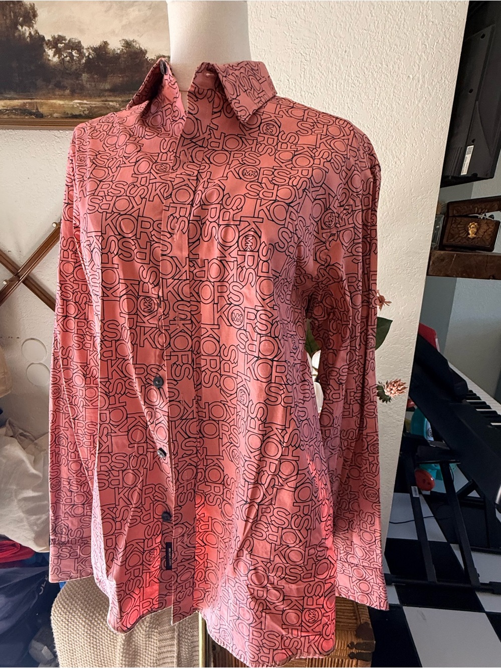 Michael Kors Rose Pink Logo Button-Down Shirt